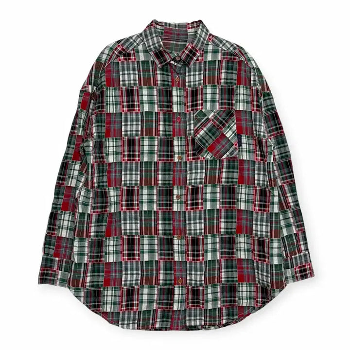 [BUNJANG] GRC Vintage Check Patchwork Pattern Shirt / Grc 빈티지 체크 패치워크 패턴 셔츠