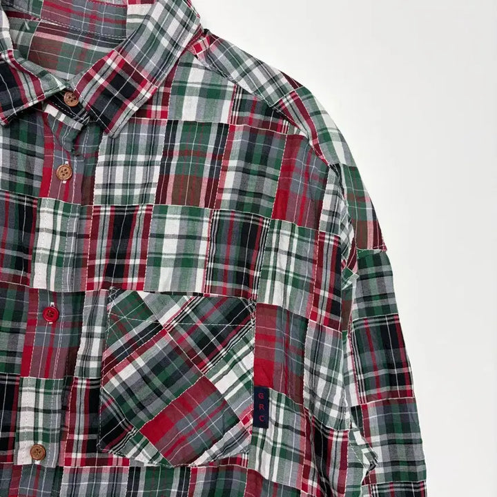[BUNJANG] GRC Vintage Check Patchwork Pattern Shirt / Grc 빈티지 체크 패치워크 패턴 셔츠