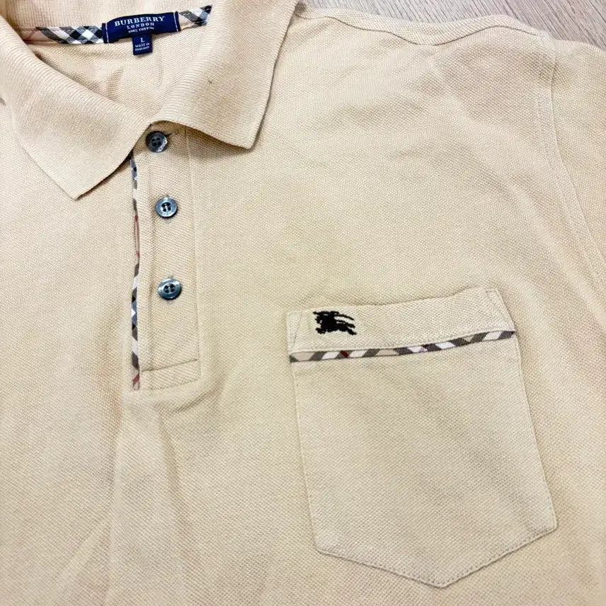 [BUNJANG] Burberry Beige Short Sleeve Polo T-Shirt / 버버리 베이지색 반팔 폴로티 한글택