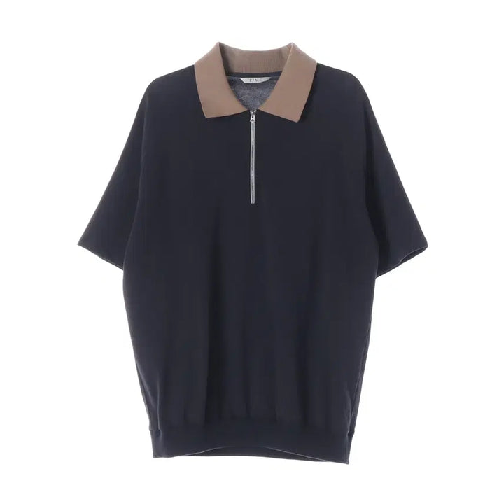 [BUNJANG] TIM 22SS Oversized Half Zip Color-Block Collar Cotton Short-Sleeve T-shirt / 타임 22SS 오버핏 하프 집업 배색 카라 면 반팔 티셔츠
