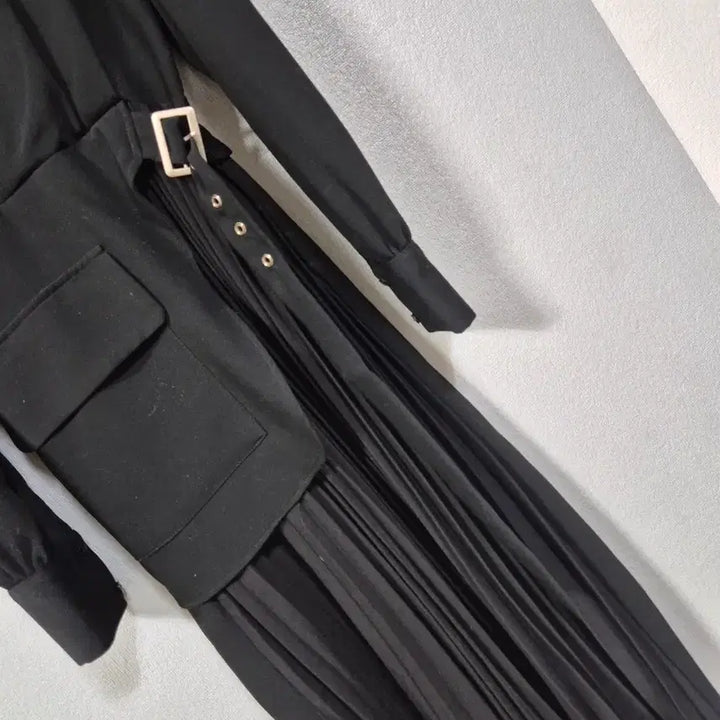 [BUNJANG] Lap Style Black Pleated Long Dress Size 55 / 랩스탈 플리츠 원피스 55
