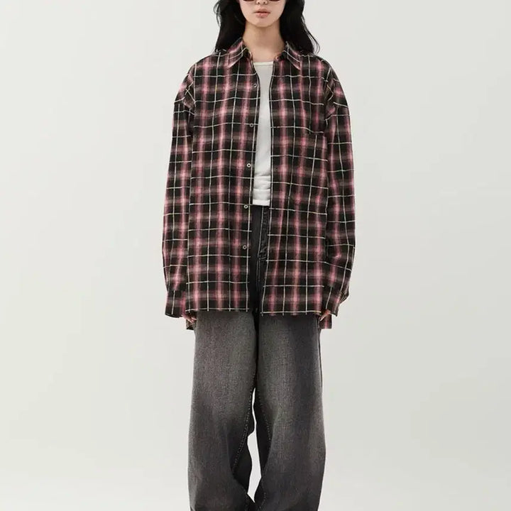 [BUNJANG] The Open Wardrobe Vintage Washed Check Shirt Pink / 밈더워드로브 빈티지 워시드 체크 셔츠 핑크 1사이즈 남여공용