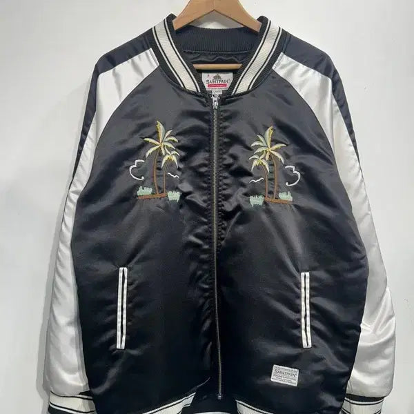[BUNJANG] Saintpain Palm Tree Embroidered Sukajan Jacket Black / 라지 세인트페인 야자수 자수 스카잔 재킷 블랙
