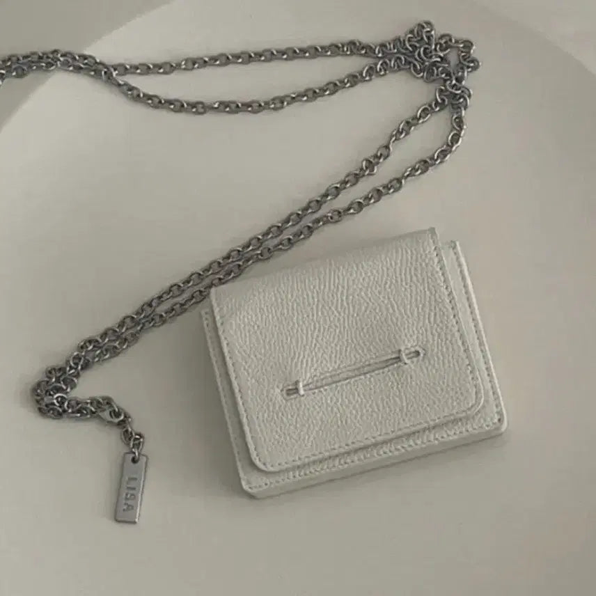 [BUNJANG] Riza Ivory Mini Chain Card Wallet / 리자 아이보리 미니 체인 카드지갑