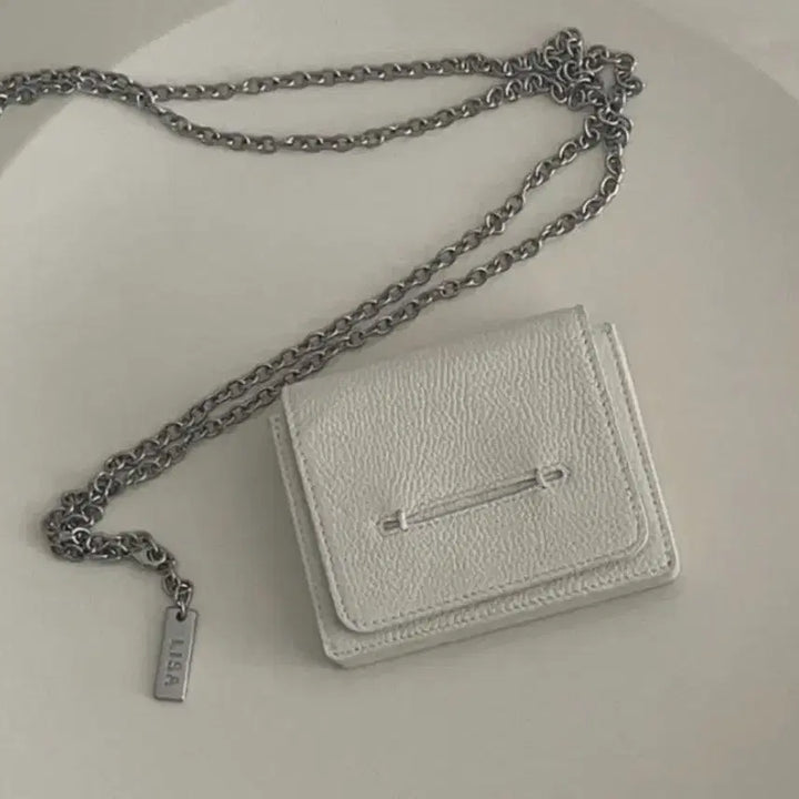 [BUNJANG] Riza Ivory Mini Chain Card Wallet / 리자 아이보리 미니 체인 카드지갑
