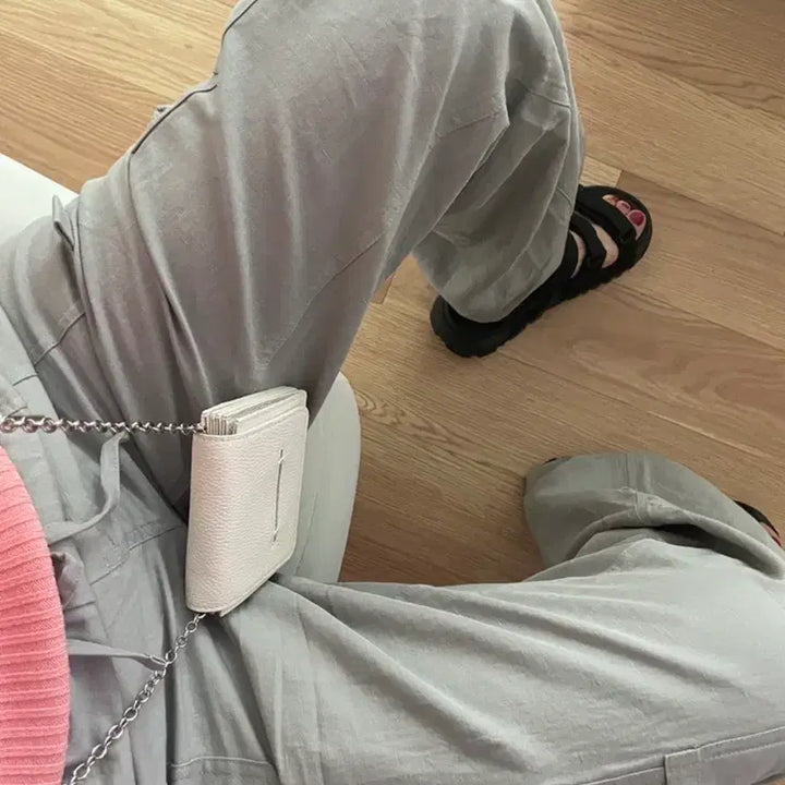 [BUNJANG] Riza Ivory Mini Chain Card Wallet / 리자 아이보리 미니 체인 카드지갑