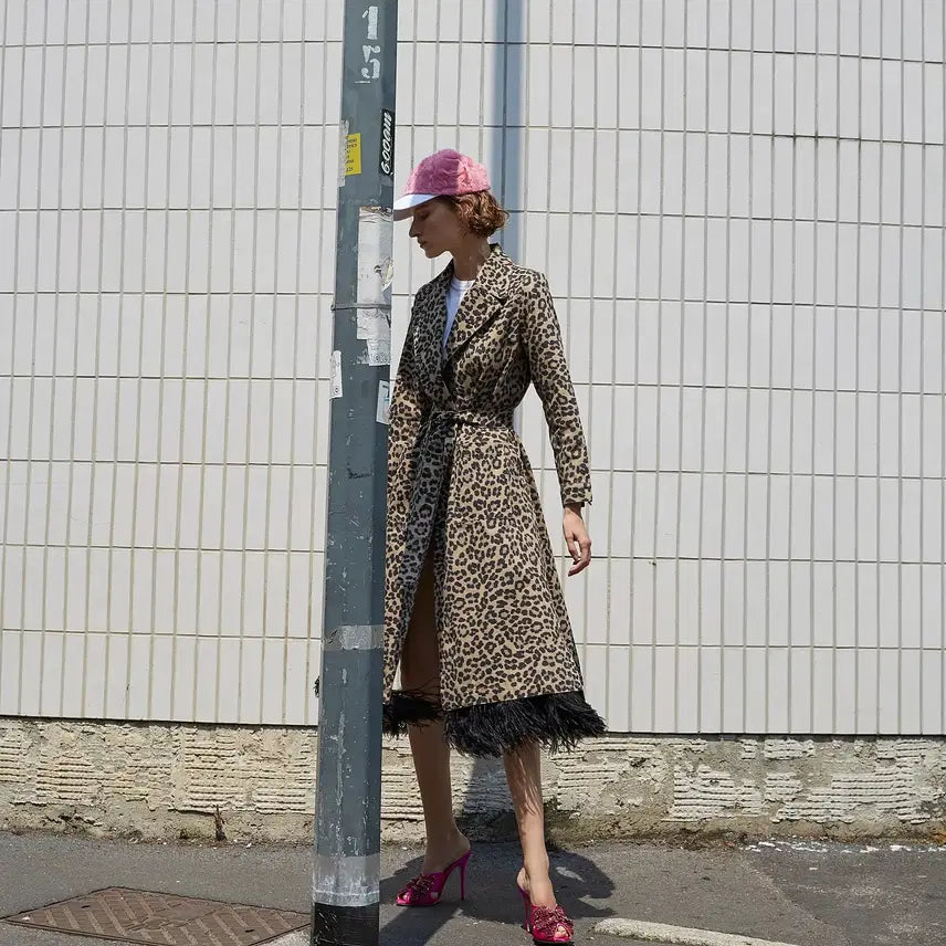 [BUNJANG] Simonetta Ravizza Leopard Mink Trim Long Coat / SIMONETTA RAVIZZA 레오파드 롱코트