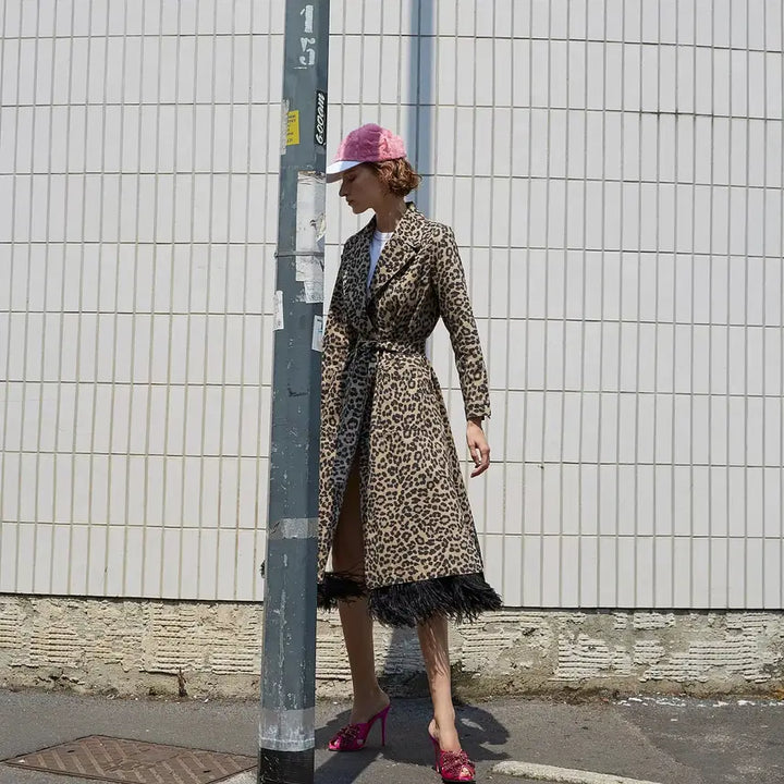[BUNJANG] Simonetta Ravizza Leopard Mink Trim Long Coat / SIMONETTA RAVIZZA 레오파드 롱코트