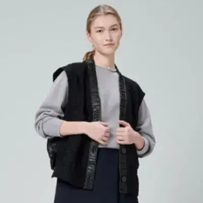 [BUNJANG] System Oversized Faux Leather Block Vest Jacket / 시스템 system 오버핏 페이크 레더 블록 베스트 자켓 55~66