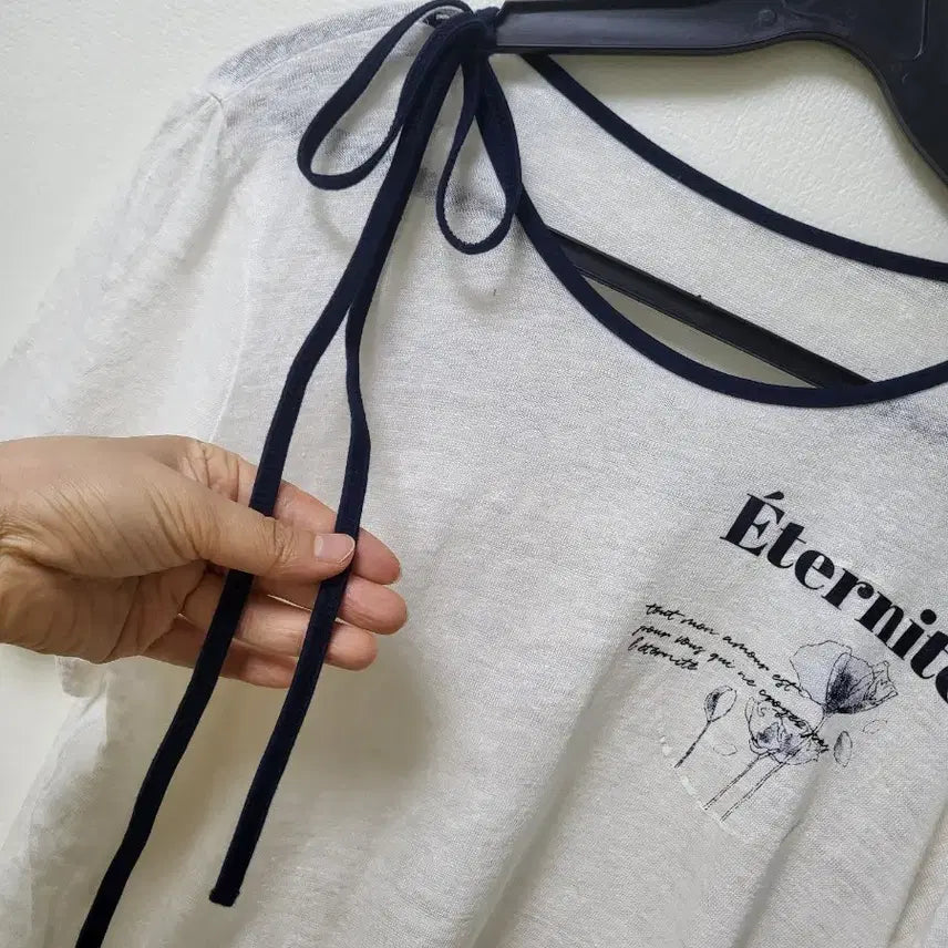 [BUNJANG] DEWL Linen Blouse White Ribbon Detail Size 55 / 듀엘 린넨 블라우스 55
