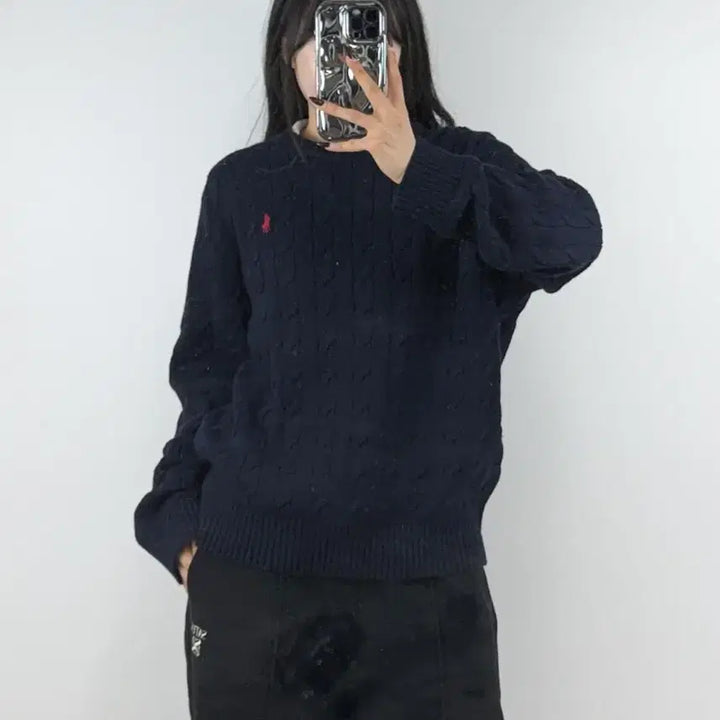 [BUNJANG] Polo Ralph Lauren Cable Knit Sweater Navy L / 폴로랄프로렌 케이블 니트 스웨터 네이비 E71