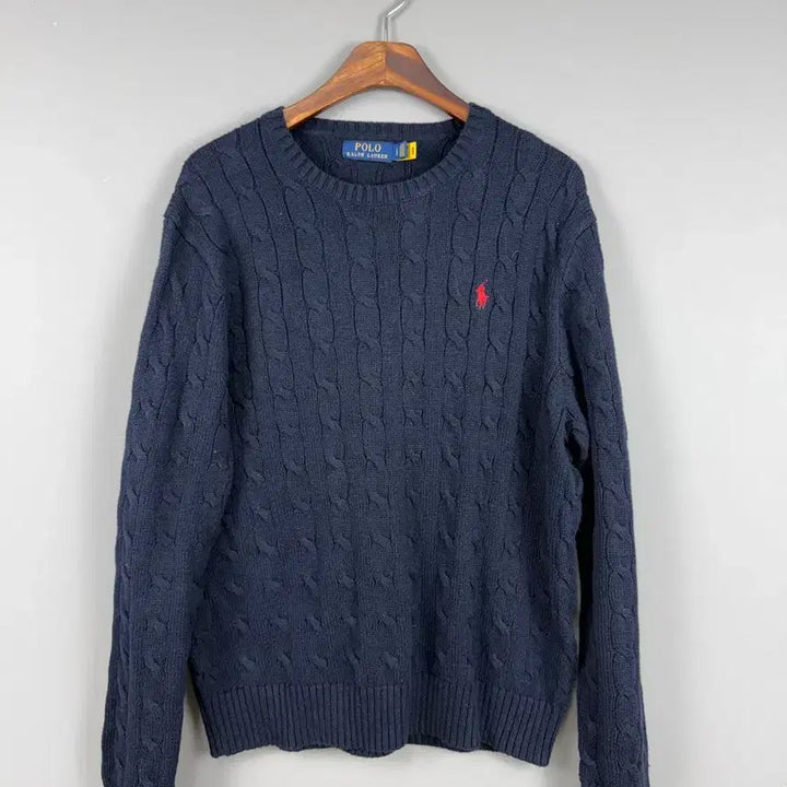 [BUNJANG] Polo Ralph Lauren Cable Knit Sweater Navy L / 폴로랄프로렌 케이블 니트 스웨터 네이비 E71