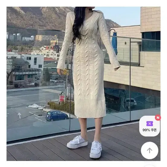 [BUNJANG] Ivory Cable Knit Long Dress / 아이보리 꽈배기 니트 롱 원피스