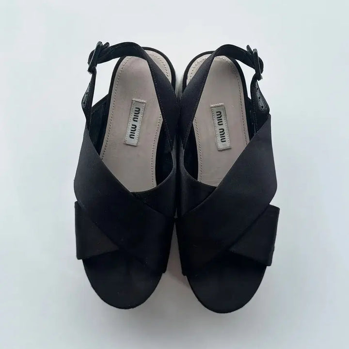 [BUNJANG] Miu Miu Black Satin Platform Cross Strap Sandals / 미우미우 miu miu 크로스 스트랩 샌들
