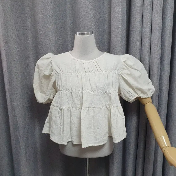 [BUNJANG] White Puff Blouse / 밴딩 화이트 퍼프블라우스