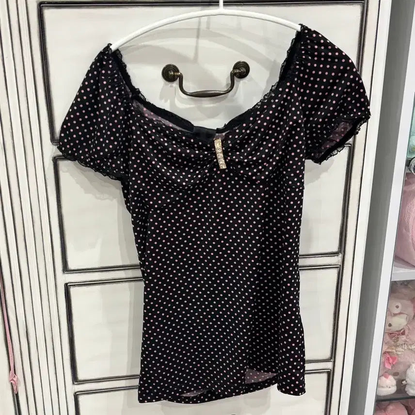 [BUNJANG] Dot Top with Back Ribbon and Slit Detail / 마즈깔 다이아깔 오네갸루 히메갸루 백리본 뒷트임 도트 탑