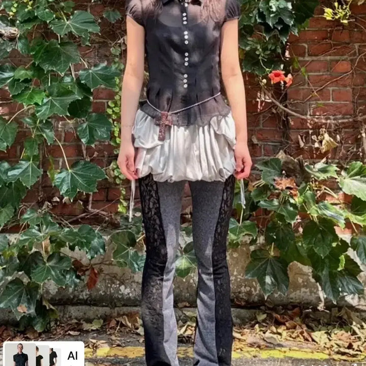 [BUNJANG] Sculptor Sheer Pleated Hem Blouse Black / 스컬프터 Sheer Pleated Hem Blouse Black 블라우스