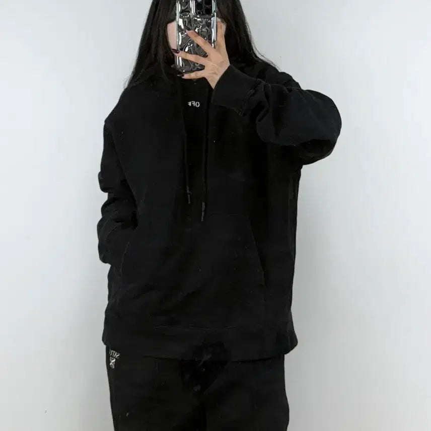 [BUNJANG] Off-White Black Back Print Hoodie L / 오프화이트 백프린팅 후드티 블랙 E76