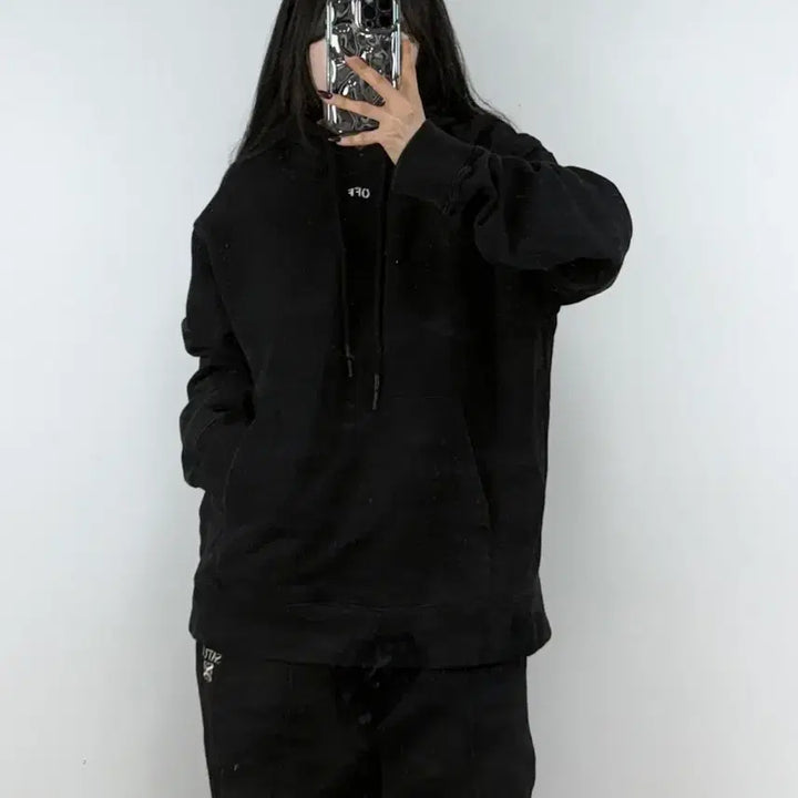 [BUNJANG] Off-White Black Back Print Hoodie L / 오프화이트 백프린팅 후드티 블랙 E76