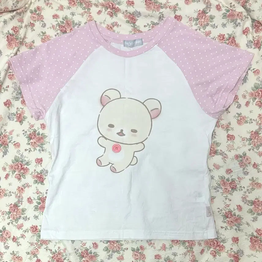 [BUNJANG] Hug Your Skin Rilakkuma Dot Short Sleeve T-Shirt / 허그유어스킨 코리락쿠마 도트 반팔