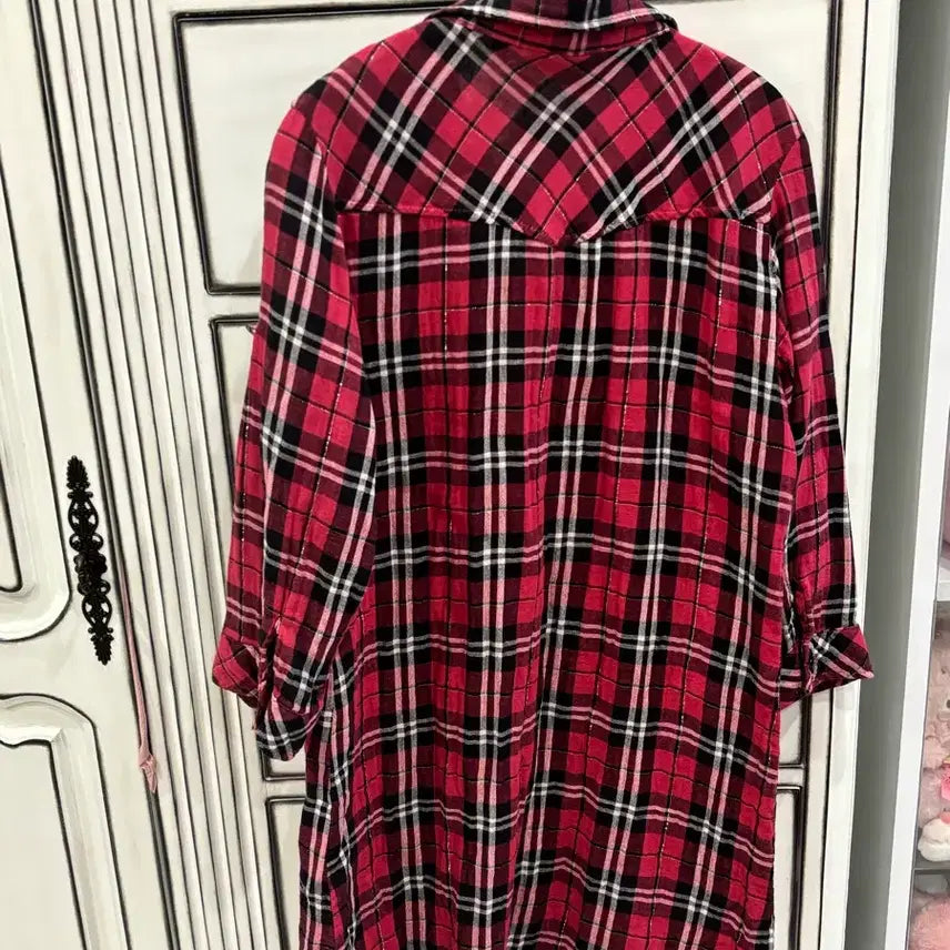 [BUNJANG] Western Pink Check 7-Sleeve Shirt / 캐캐체 아무깔 웨스턴 핑크체크 7부 셔츠 키치펑크