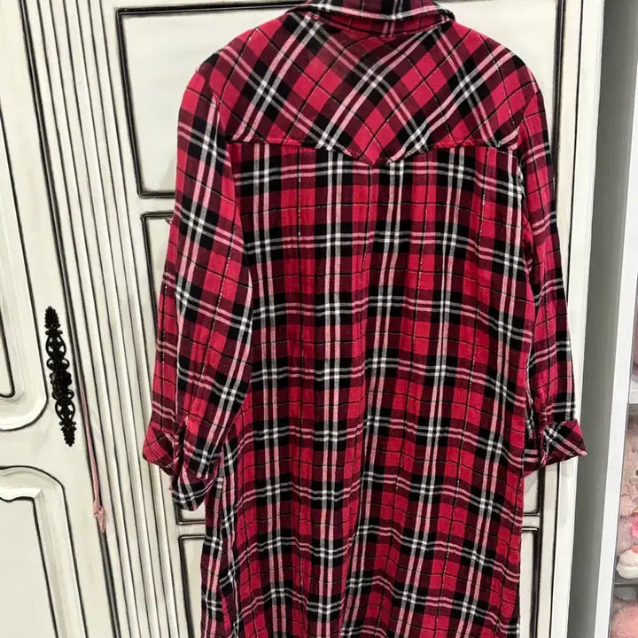 [BUNJANG] Western Pink Check 7-Sleeve Shirt / 캐캐체 아무깔 웨스턴 핑크체크 7부 셔츠 키치펑크