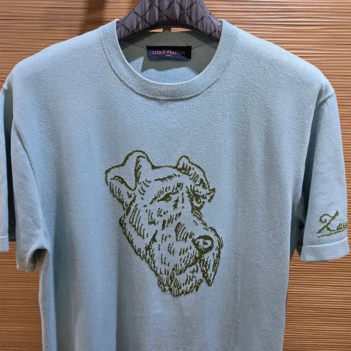 [BUNJANG] Louis Vuitton Fox Terrier Embroidered Knit Short Sleeve T-Shirt L / 매장판 루이비통 니트 반팔티 L사이즈.