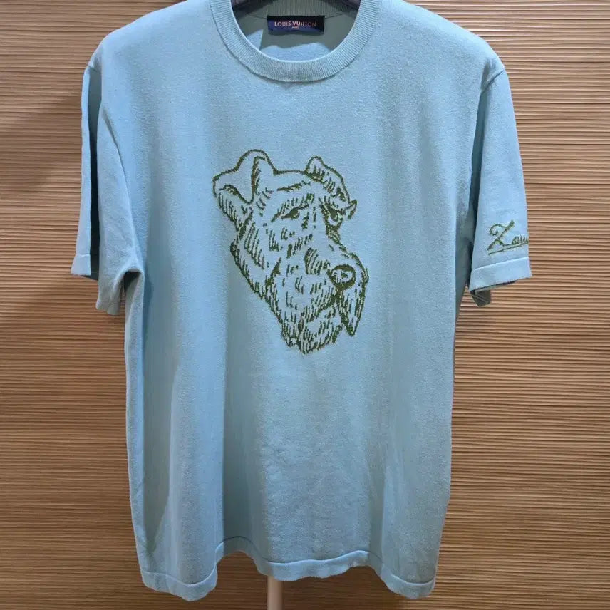 [BUNJANG] Louis Vuitton Fox Terrier Embroidered Knit Short Sleeve T-Shirt L / 매장판 루이비통 니트 반팔티 L사이즈.