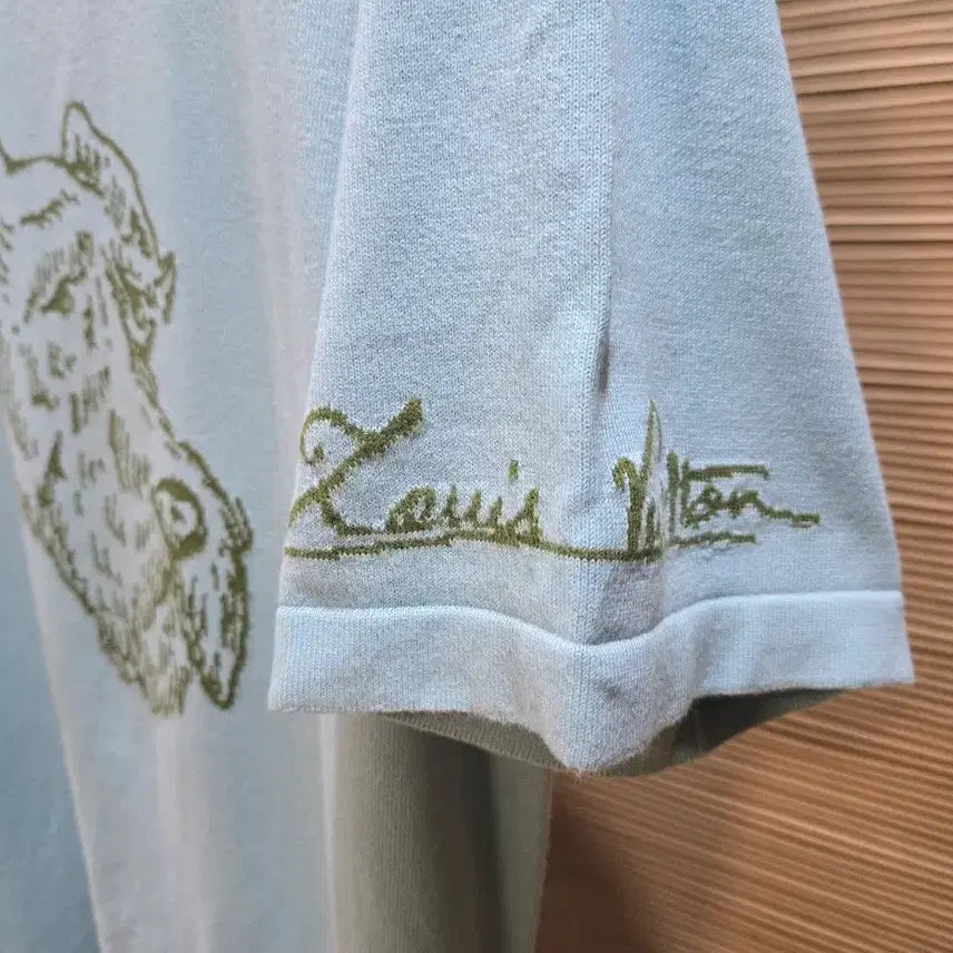 [BUNJANG] Louis Vuitton Fox Terrier Embroidered Knit Short Sleeve T-Shirt L / 매장판 루이비통 니트 반팔티 L사이즈.