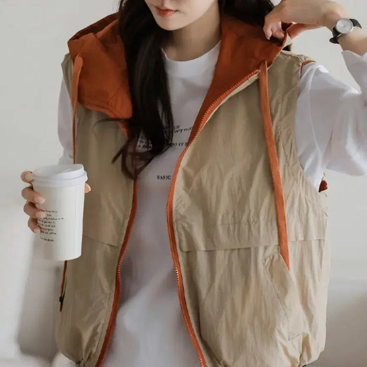 [BUNJANG] Reversible Hooded Vest / 리버시블 후드 베스트(새옷)