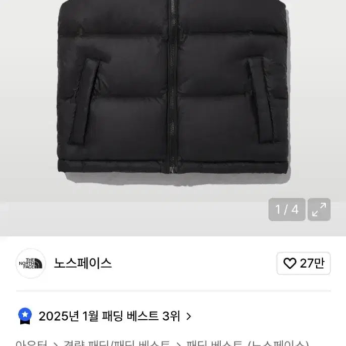 [BUNJANG] The North Face 1996 Nupste Padded Vest / 노스페이스1996 눕시 패딩 조끼 100(L)