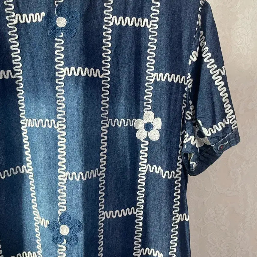[BUNJANG] Patchwork Embroidered Denim Tunic Dress / 패치워크 자수 데님 튜닉 원피스