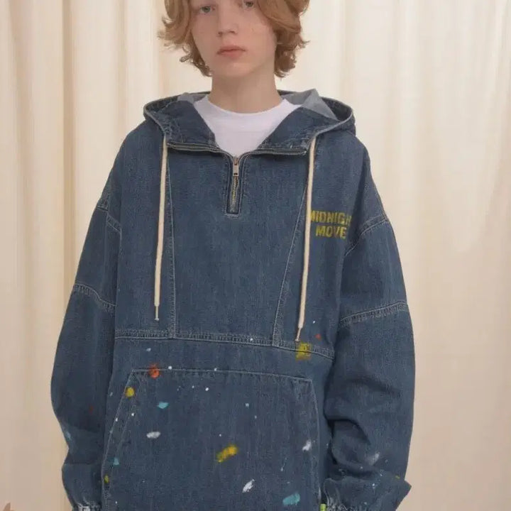 [BUNJANG] Midnight Move Denim Anorak Hoodie Paint Splatter Unisex Vintage / 미드나잇 무브 데님 아노락 후드티 물감 페인트 스플레터 유니섹스 빈티지