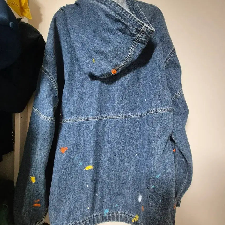 [BUNJANG] Midnight Move Denim Anorak Hoodie Paint Splatter Unisex Vintage / 미드나잇 무브 데님 아노락 후드티 물감 페인트 스플레터 유니섹스 빈티지