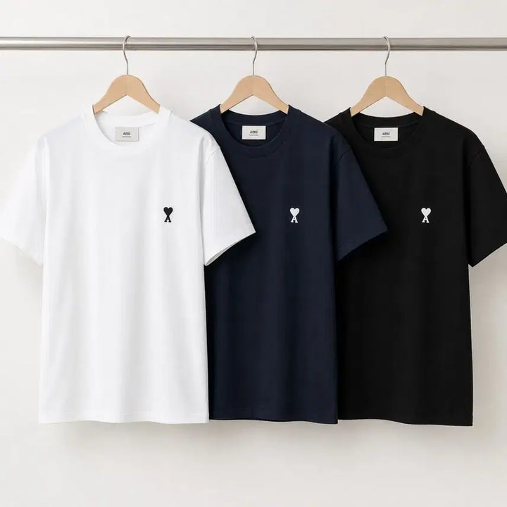 [BUNJANG] AMI Small Heart Wappen T-Shirt White/Navy/Black / 아미 스몰 하트  화이트 와팬 반팔 티셔츠 화이트/네이비/블랙