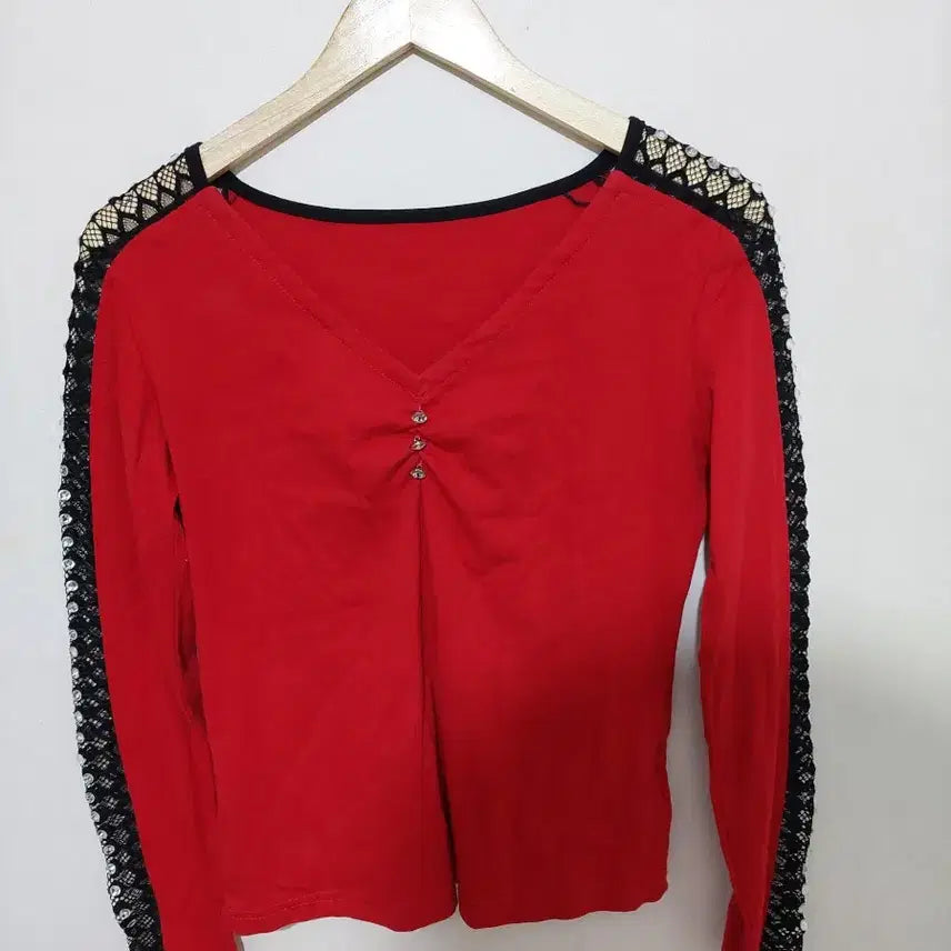 [BUNJANG] Sheer Long Sleeve Top with Rhinestone Detail / 여자 보세 시스루 긴팔티