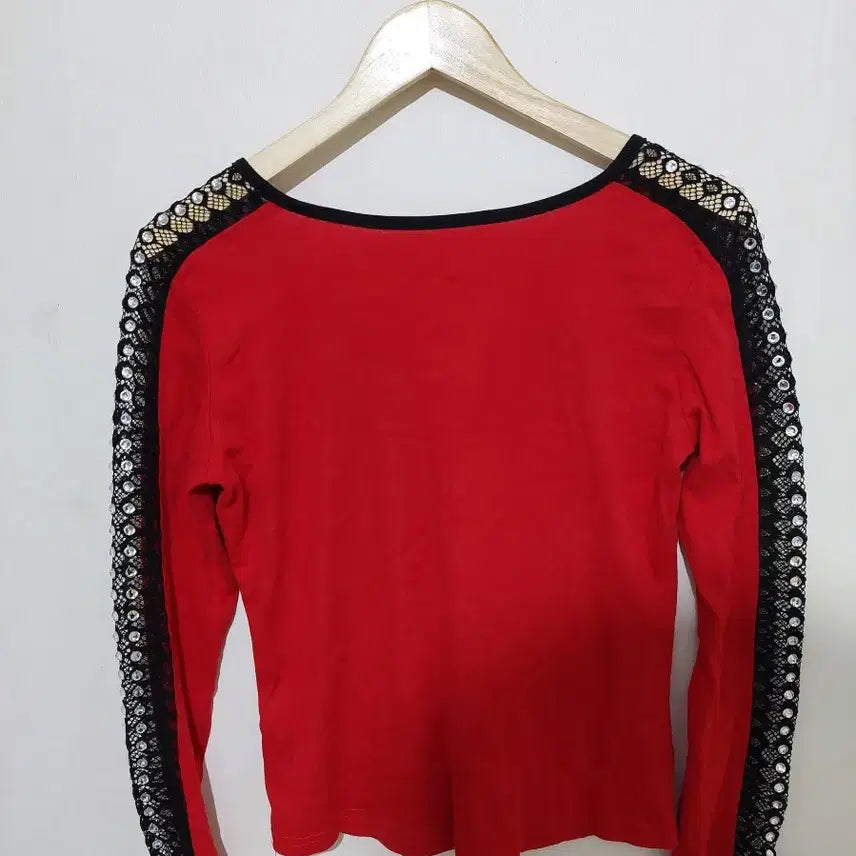 [BUNJANG] Sheer Long Sleeve Top with Rhinestone Detail / 여자 보세 시스루 긴팔티