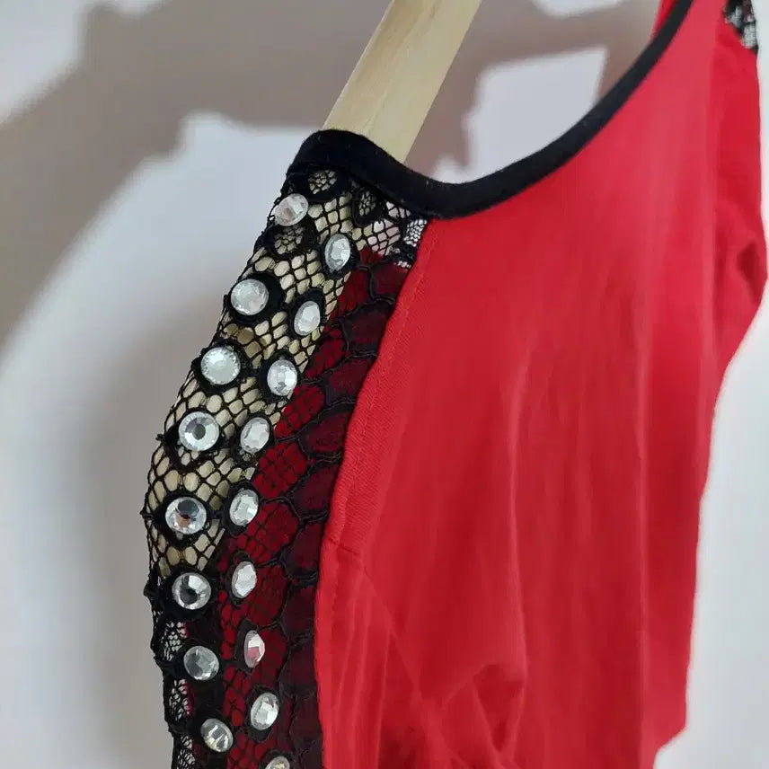 [BUNJANG] Sheer Long Sleeve Top with Rhinestone Detail / 여자 보세 시스루 긴팔티