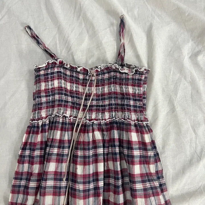 [BUNJANG] Mori Girl Hagumi Check Tiered Strap Dress / 모리걸 하구미 체크 캉캉 끈원피스