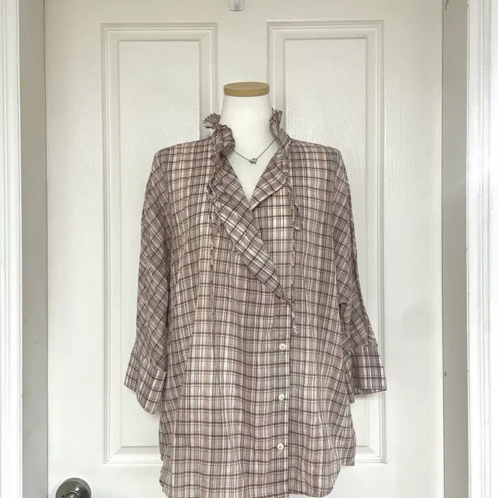 [BUNJANG] It Michaa Frill Check Blouse / 잇미샤 프릴 체크 블라우스