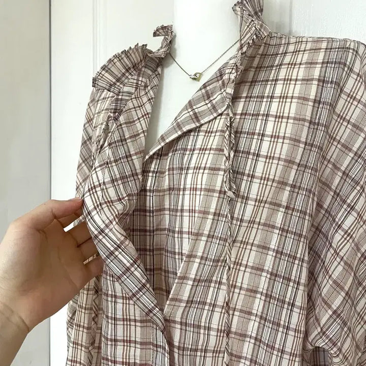 [BUNJANG] It Michaa Frill Check Blouse / 잇미샤 프릴 체크 블라우스