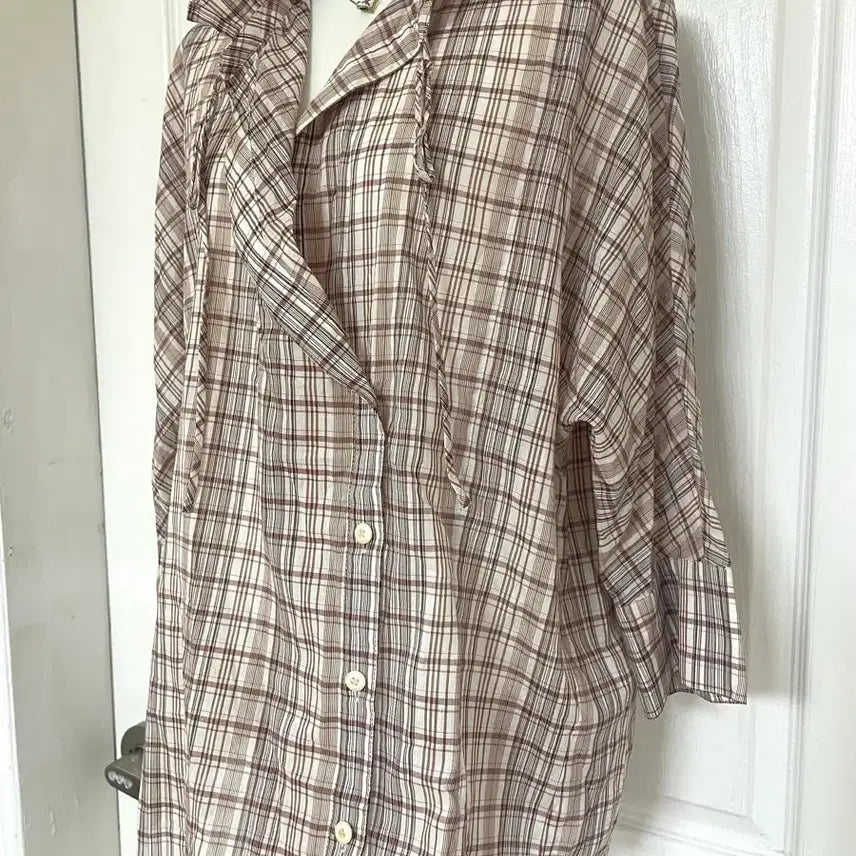 [BUNJANG] It Michaa Frill Check Blouse / 잇미샤 프릴 체크 블라우스