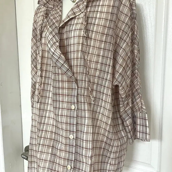 [BUNJANG] It Michaa Frill Check Blouse / 잇미샤 프릴 체크 블라우스