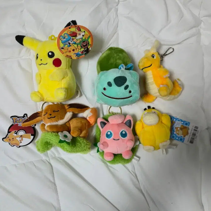 [BUNJANG] Pikachu, Slowpoke, Bulbasaur, Eevee, Jigglypuff Plush &amp; Keychain Set / 피카츄 인형 고라파덕 키링 이상해씨 열쇠고리 잠자는 이브이 푸린 가방걸이