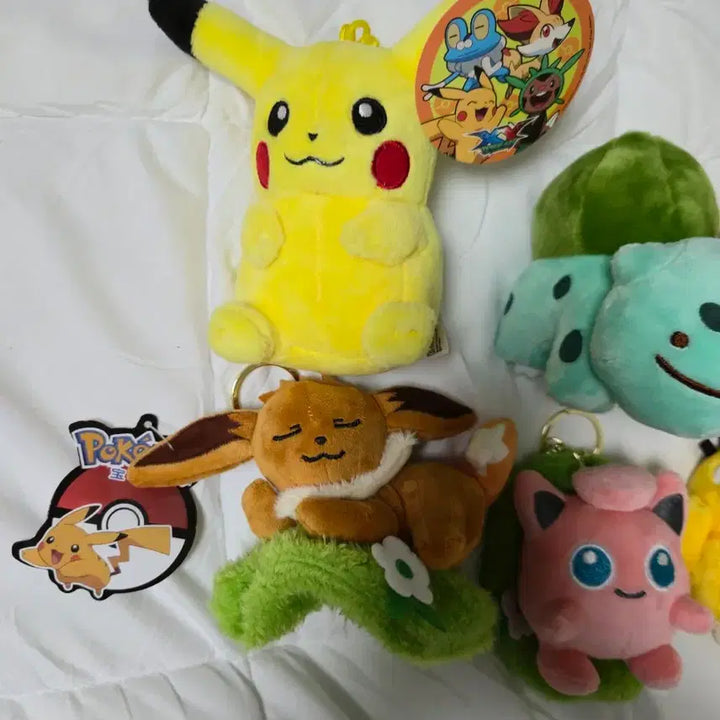 [BUNJANG] Pikachu, Slowpoke, Bulbasaur, Eevee, Jigglypuff Plush &amp; Keychain Set / 피카츄 인형 고라파덕 키링 이상해씨 열쇠고리 잠자는 이브이 푸린 가방걸이