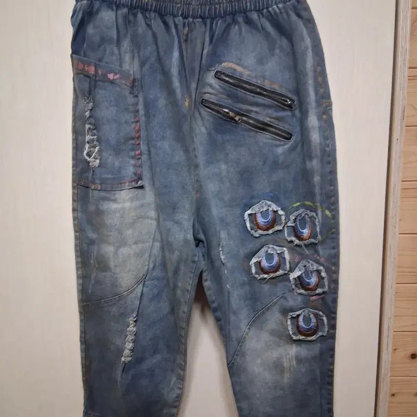 [BUNJANG] Denim 7-Part Sleeve Pants / 새상품:디자인 데님 7부 바지디테일 입체입니다