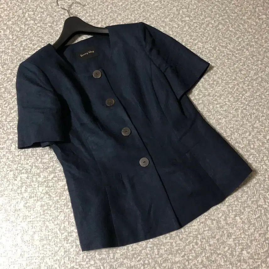 [BUNJANG] J.Pyung J.Yi 100% Linen Short Sleeve Jacket / 제평 지미와이 린넨100% 반팔 자켓 출근룩 네이비 하객룩 페미닌 결혼식
