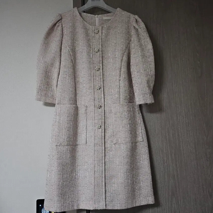 [BUNJANG] Lazy Corner Tweed Dress Puff Sleeve / 레이지코너 트위드 원피스