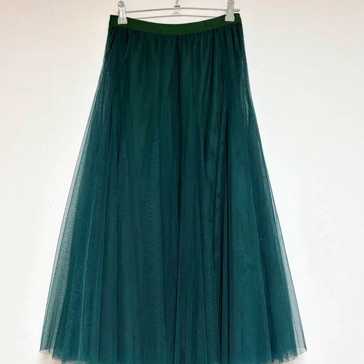 [BUNJANG] Deep Green Chiffon Long Skirt / 딥그린 샤 롱 스커트 밴딩 플레어