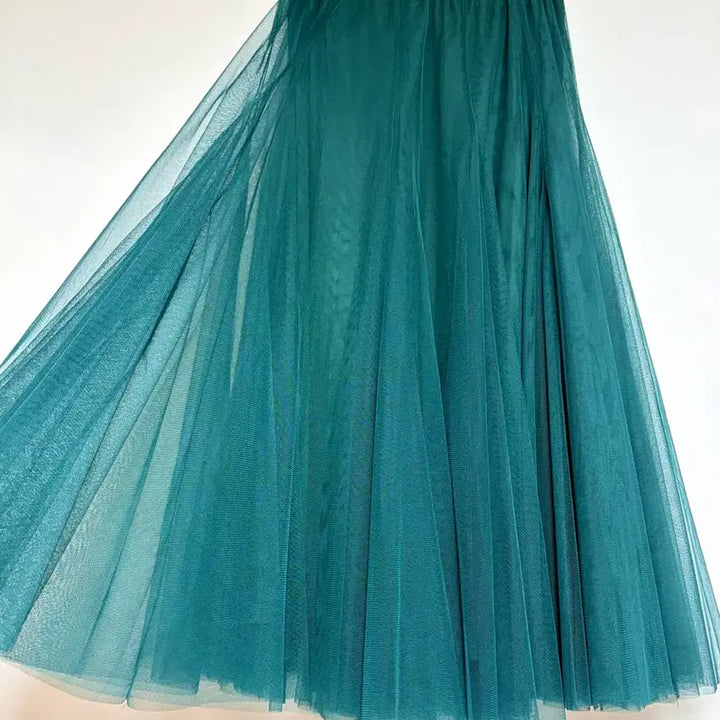 [BUNJANG] Deep Green Chiffon Long Skirt / 딥그린 샤 롱 스커트 밴딩 플레어